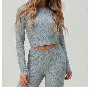 Blue Floral Long Sleeve Top